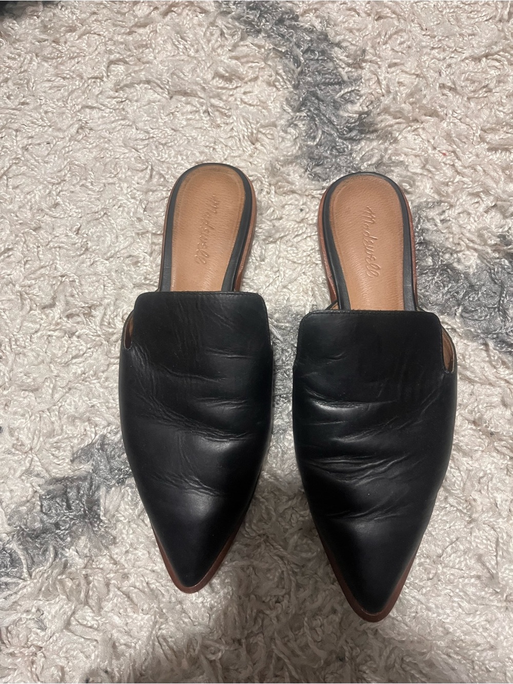 Madewell Black Leather Pointed Slip-On Mules